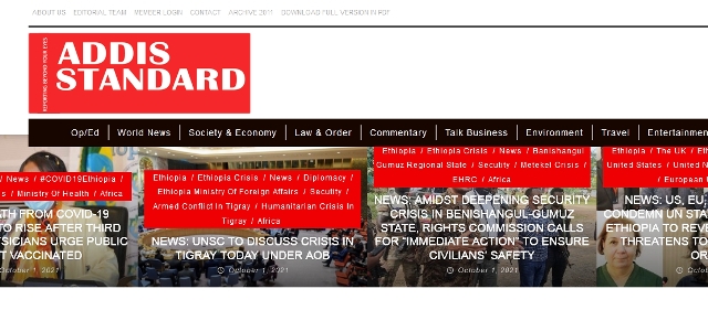 addis standard website homepage