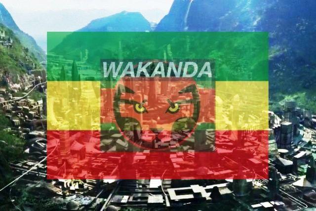 ethiopian flag on wakanda logo and city of black panther