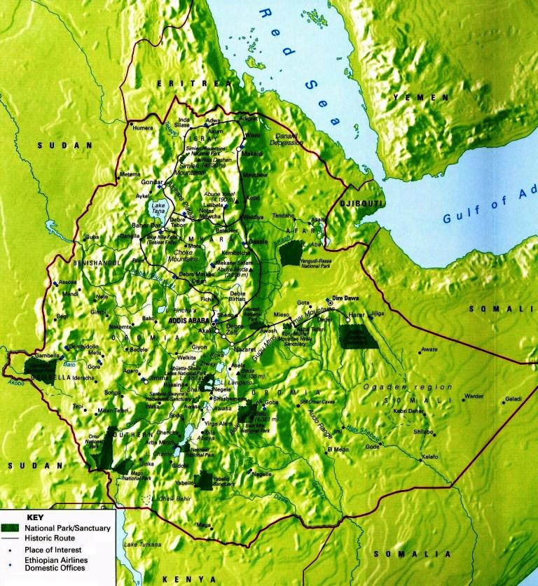 new detailed ethiopian national parks map