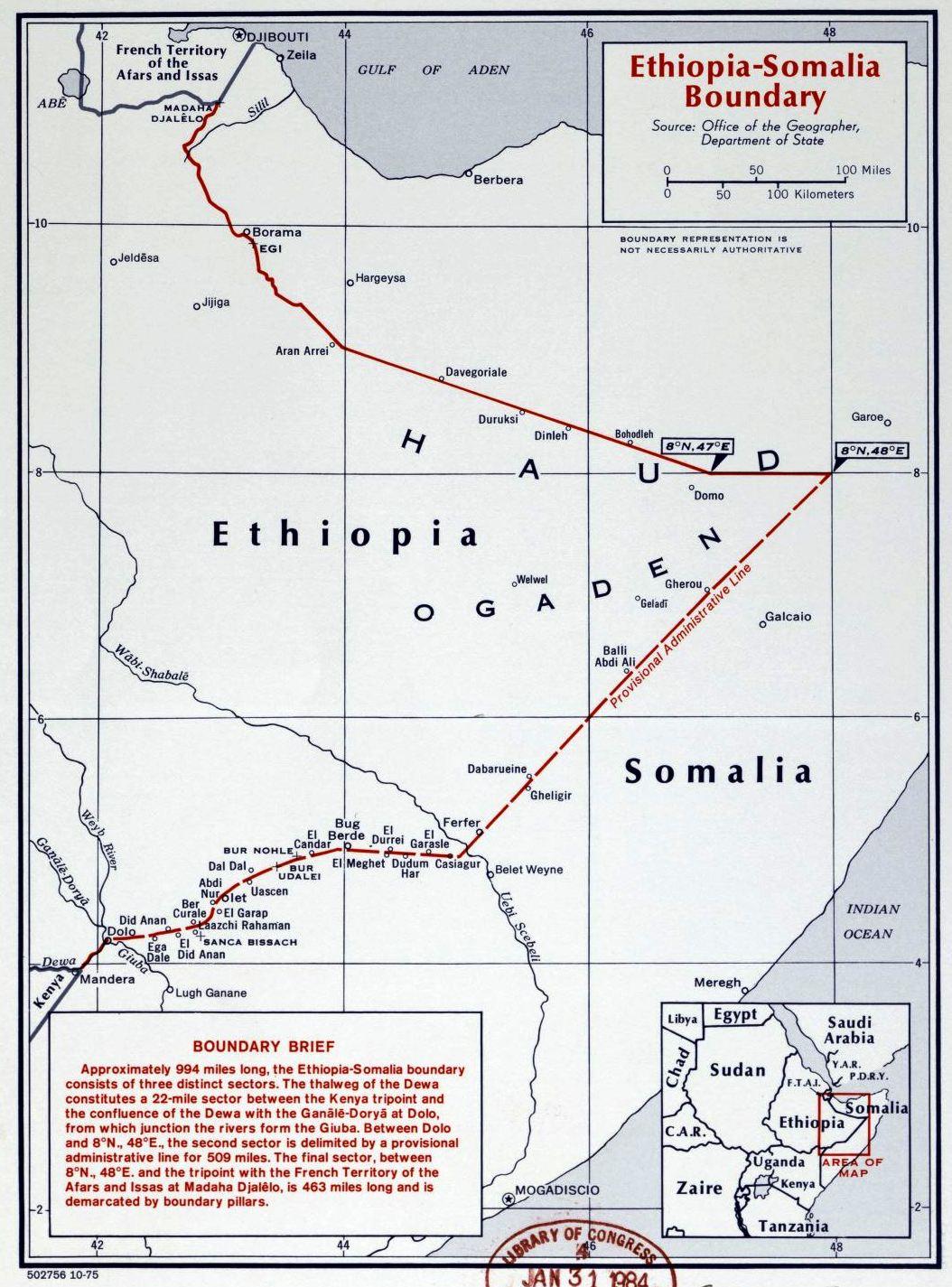 old ethiopia somalia boundary map 1975