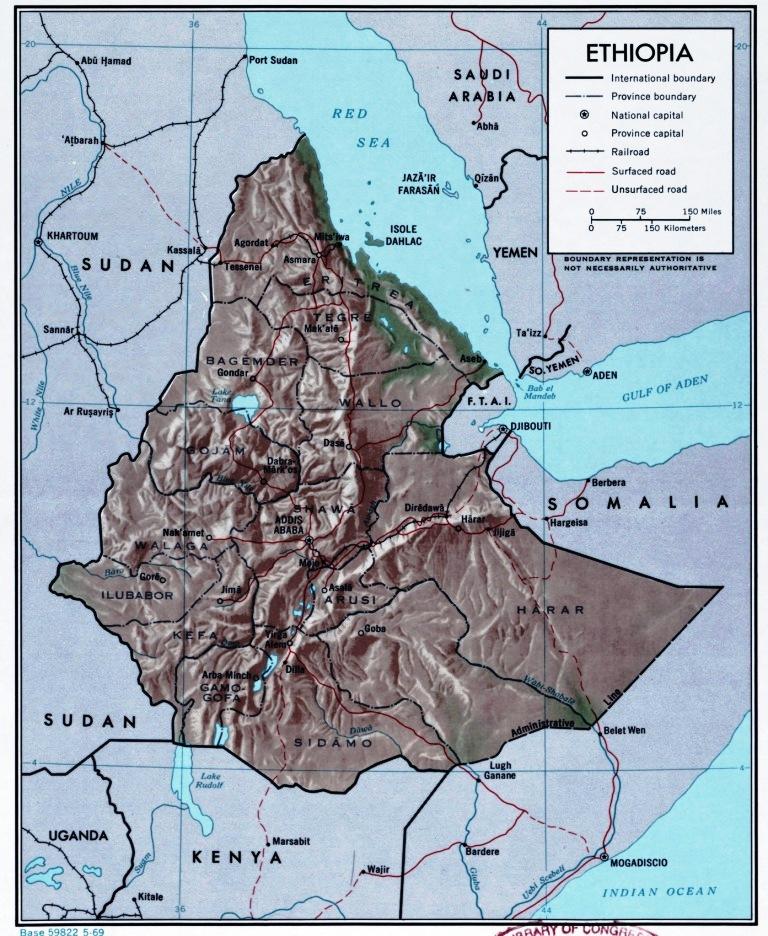 old ethiopian topography map from 1969 library of congress