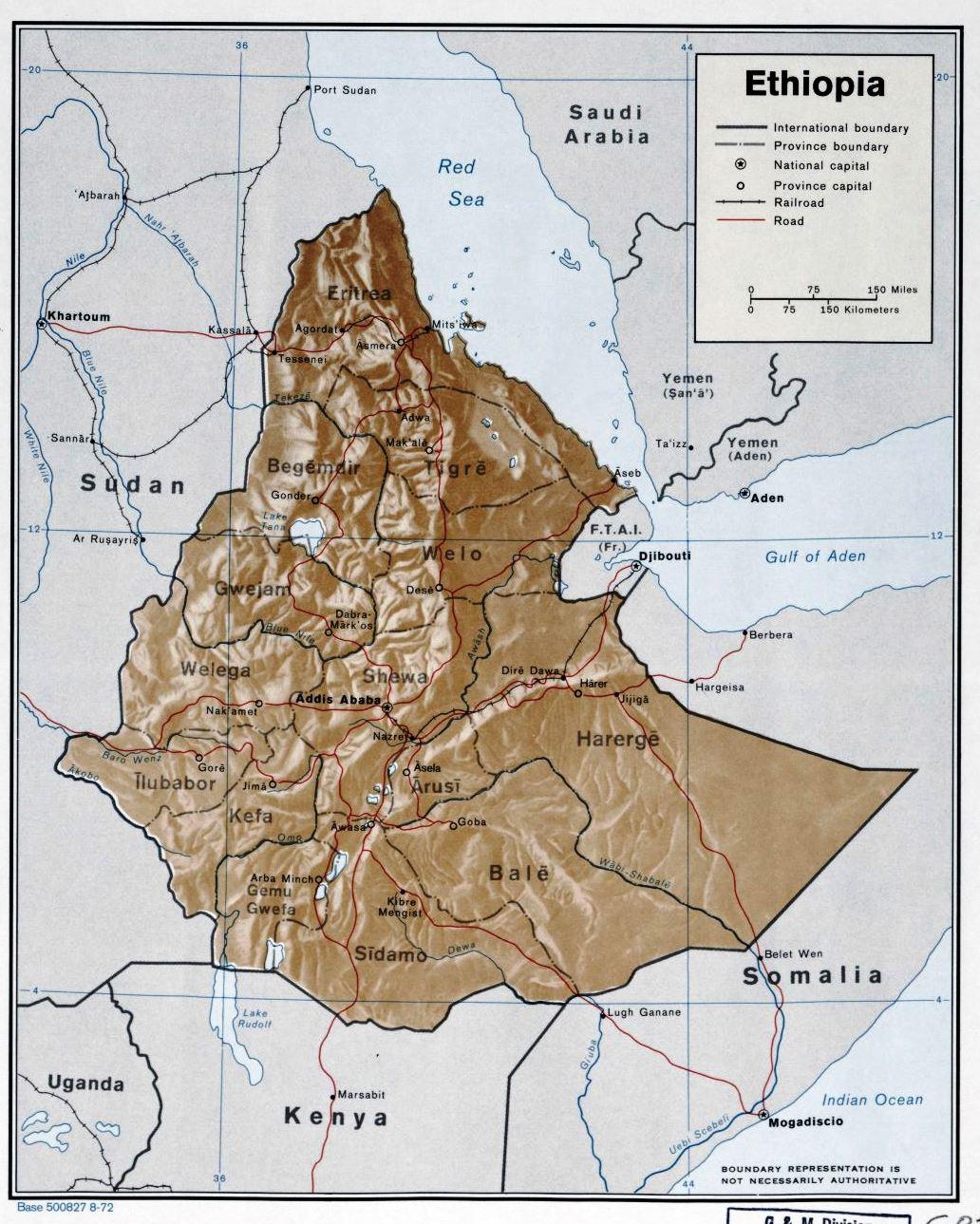 old ethiopian topography map from 1972 library of congress